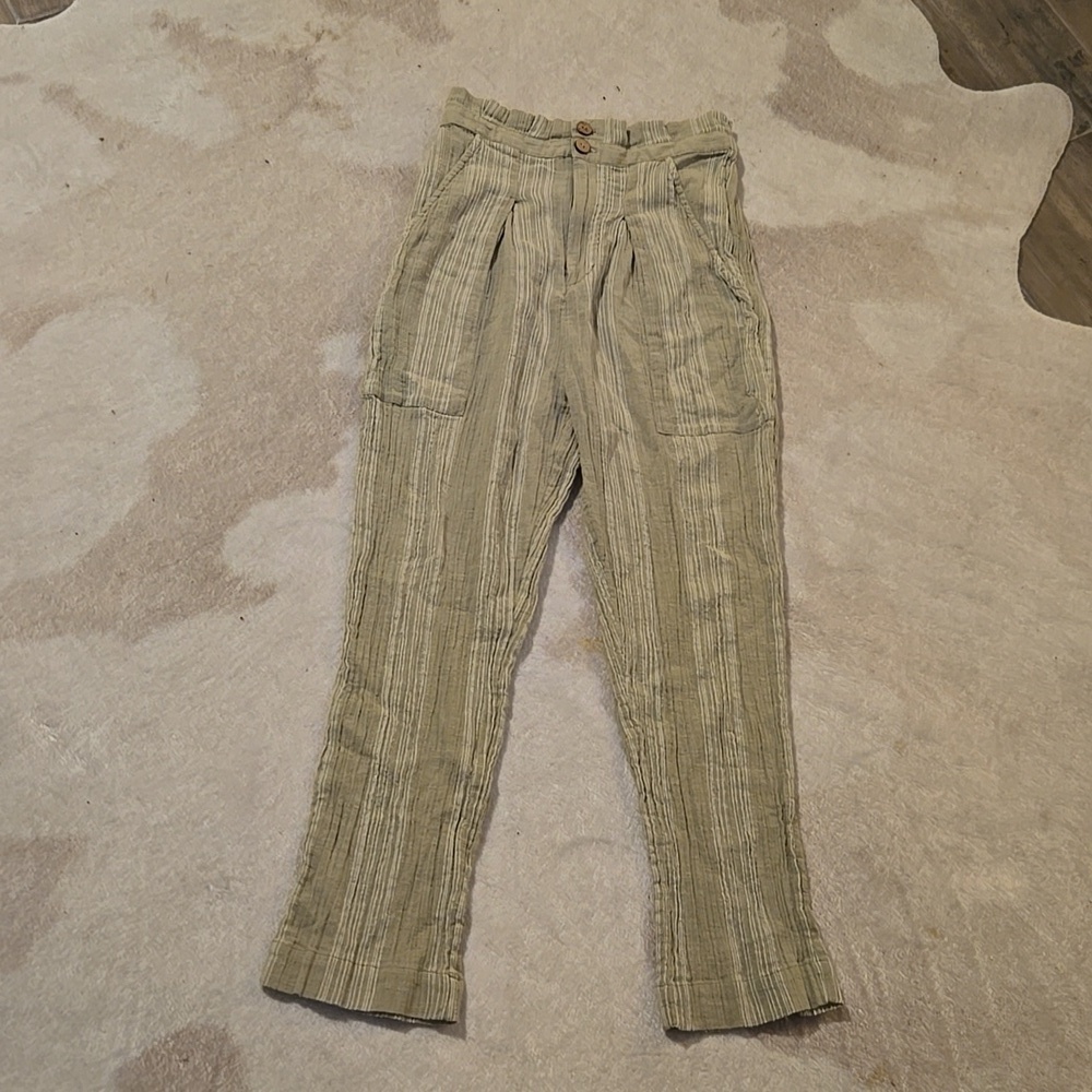 Free People Striped Semi-Sweet Cropped Sage Pants XS EUC - Picture 7 of 9